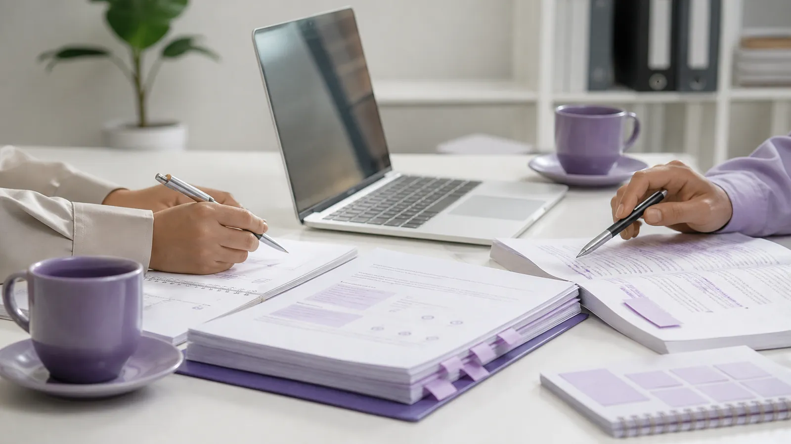 Catatan agenda bimbingan skripsi di samping laptop dan jurnal