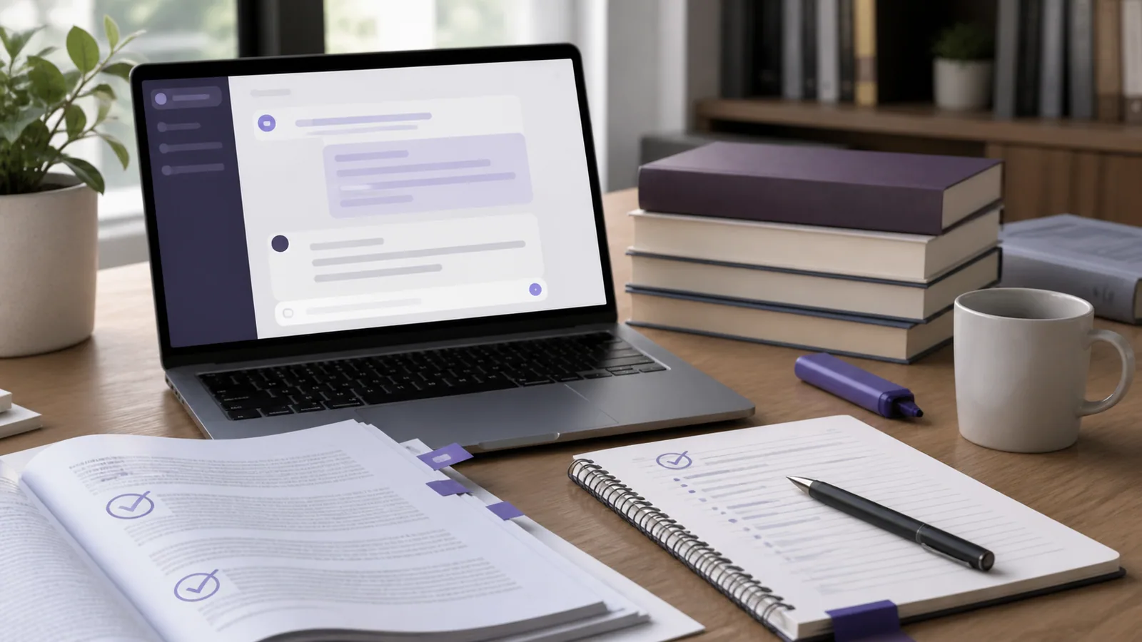 Laptop dan jurnal akademik untuk penggunaan AI skripsi yang etis dan terverifikasi